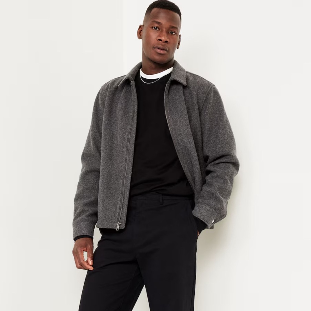 Gap Mens Wool Blend Full Zip Jacket XL Gray Insulated Heavy Bomber, Y2K